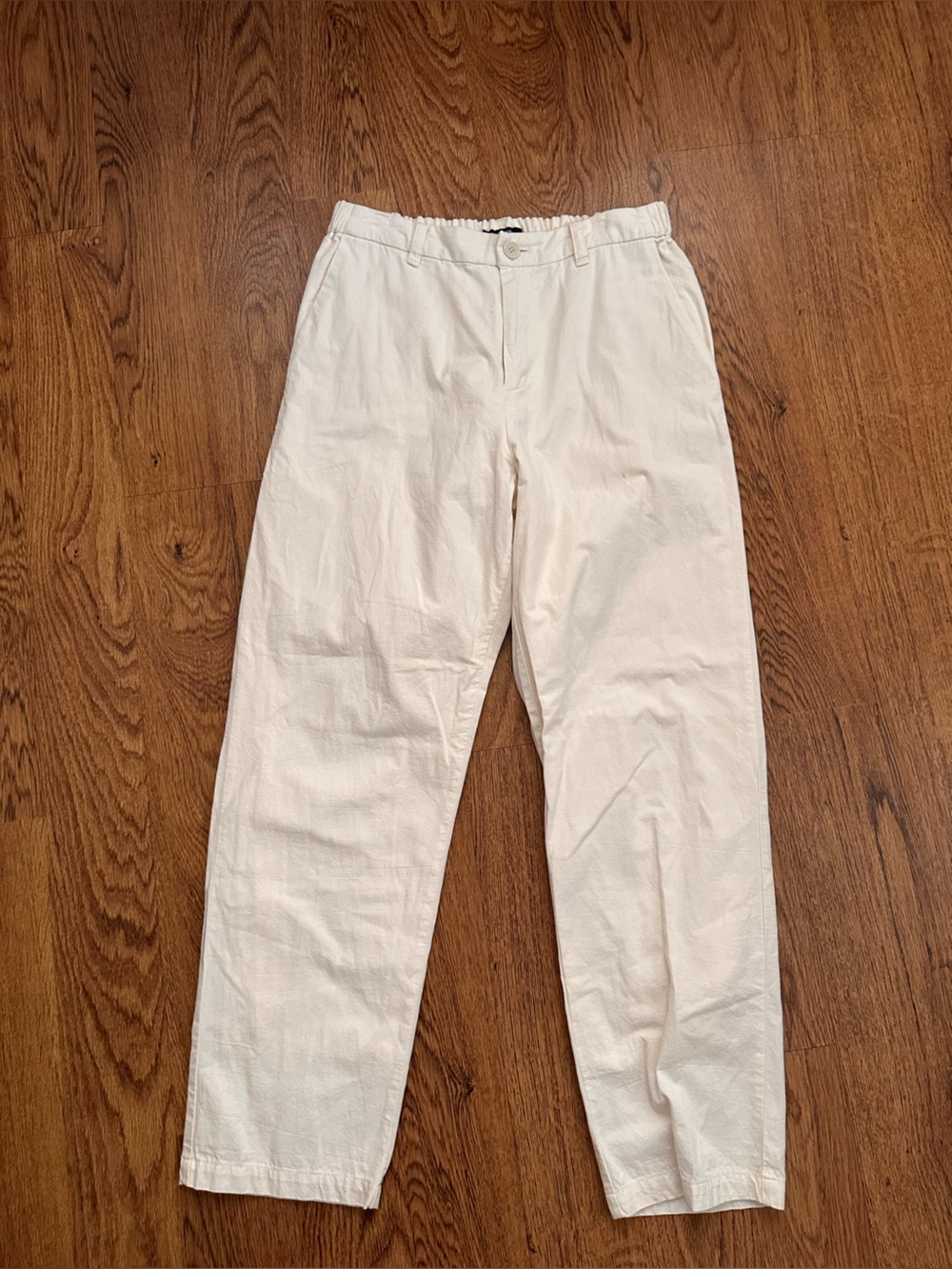 pas de calais Straight-Leg White Pants 36 elastic waist made in Japan cotton